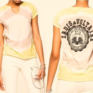 Zadig & Voltaire tie dye lemon & peach tee top print Paris Rive Gauche chic